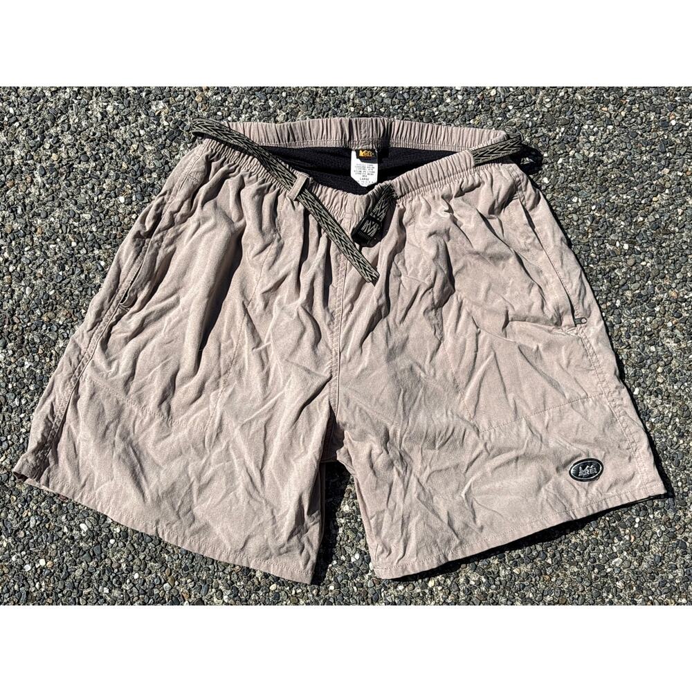 Vintage 90s REI Shorts Mens Large Khaki swim trunks nylon mesh lined USA made